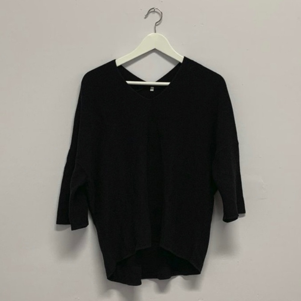 MUJI Black V-Neck 3/4 Sleeve Cotton Knit Sweater - Size Medium/Large